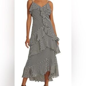 Lauren Ralph Lauren Black and White Striped Georgette Long Dress 18